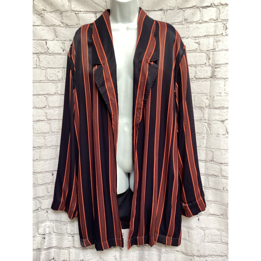 Free People Embroidered Hummingbird Striped Robe Jacket Black Orange Large - Picture 9 of 9